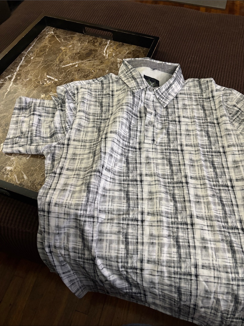 Point Zero Men's Gray and White Plaid Short-Sleeve Polo